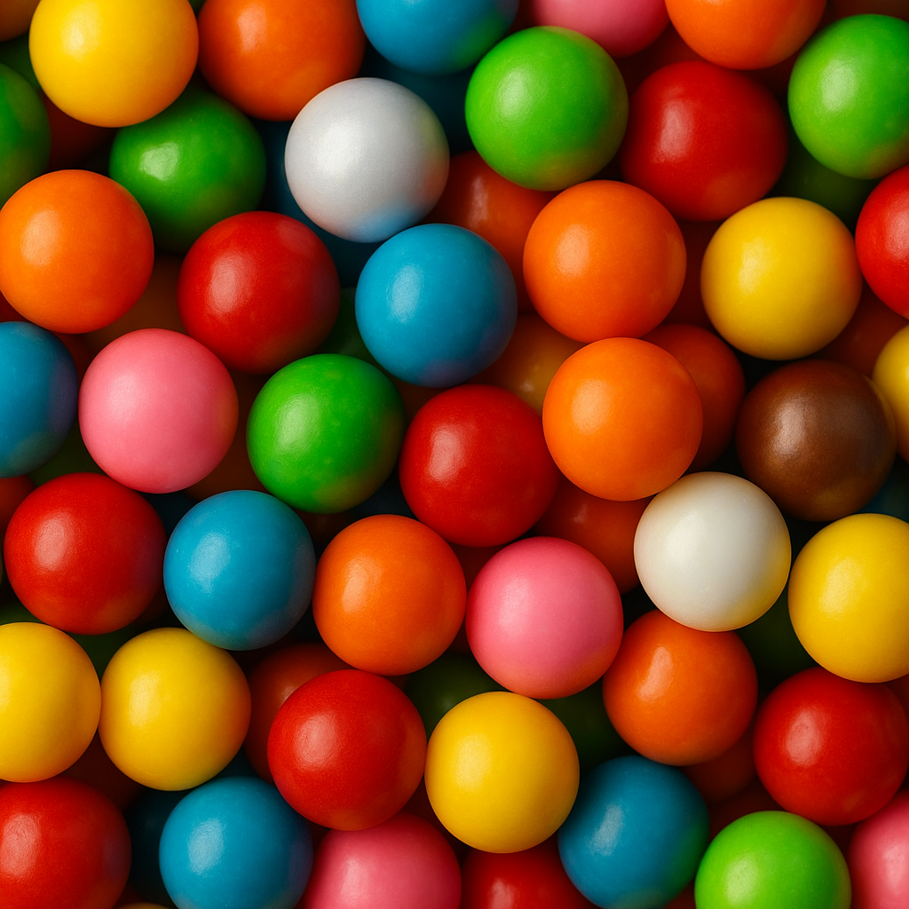 Bonbons Fini Bille Gum, petites billes de couleurs assorties, texture lisse, vente sur CandyBoum.
