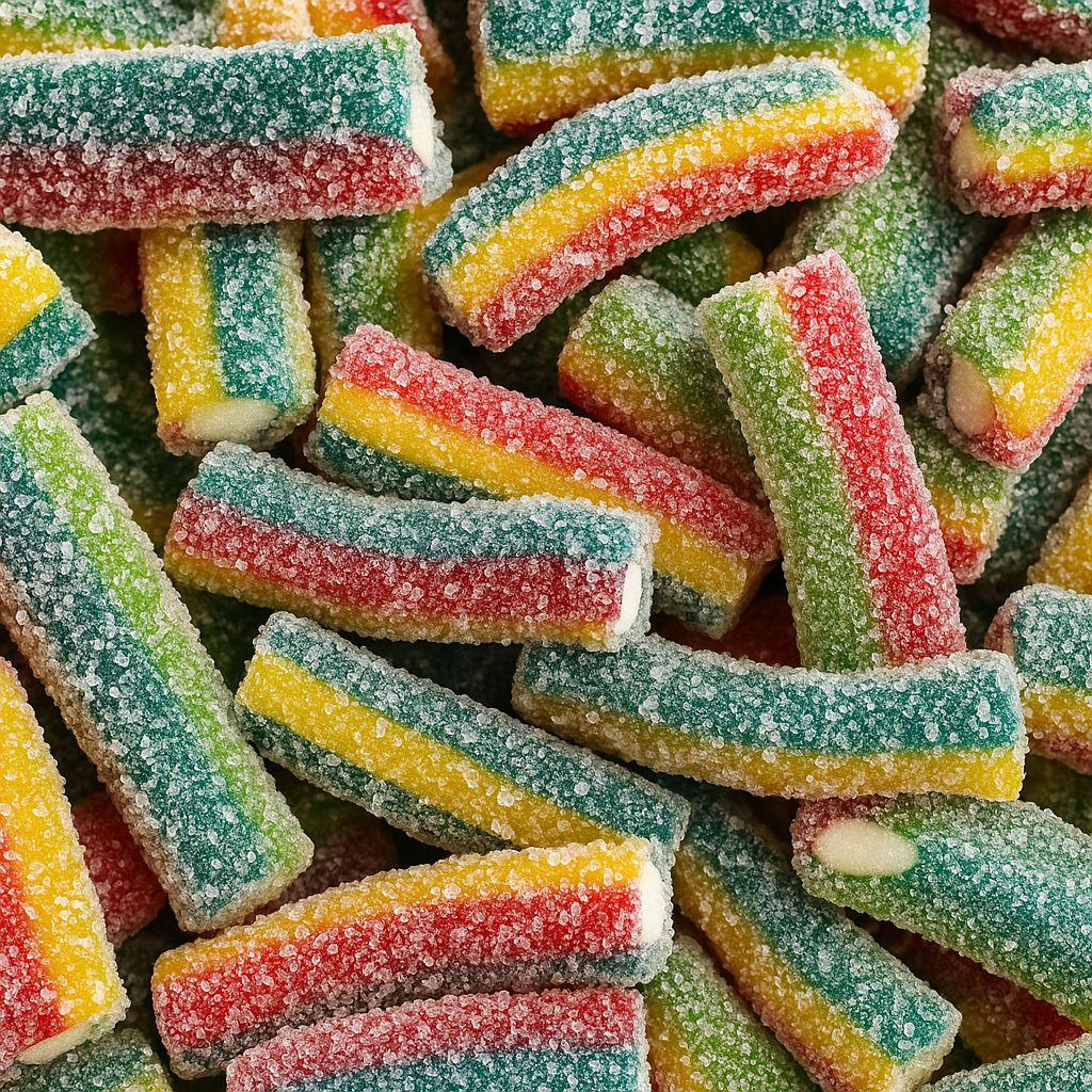 Bonbons Mini Câble Sticks Vidal, mini bâtonnets fruités acidulés multicolores, texture gélifiée, vente sur CandyBoum.