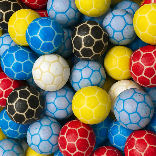 Bonbons Ballon de Foot Gomme Vidal, formes de ballons de foot multicolores, texture gomme, vente sur CandyBoum.
