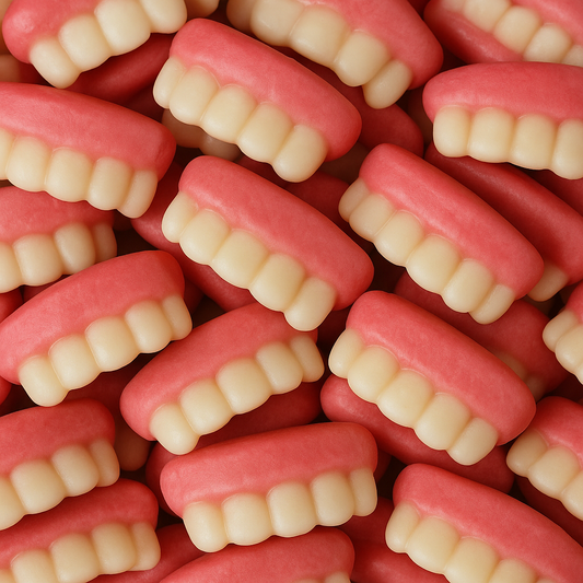 Bonbons Dentier Moelleux Halal roses et blancs, texture gélifiée, vente sur CandyBoum.