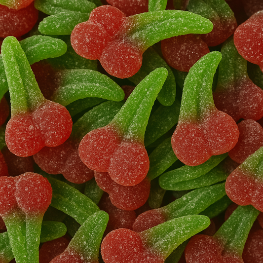 Bonbons Fini Cerise Acide, formes de cerises rouges acidulées, confiserie halal, vente sur CandyBoum.