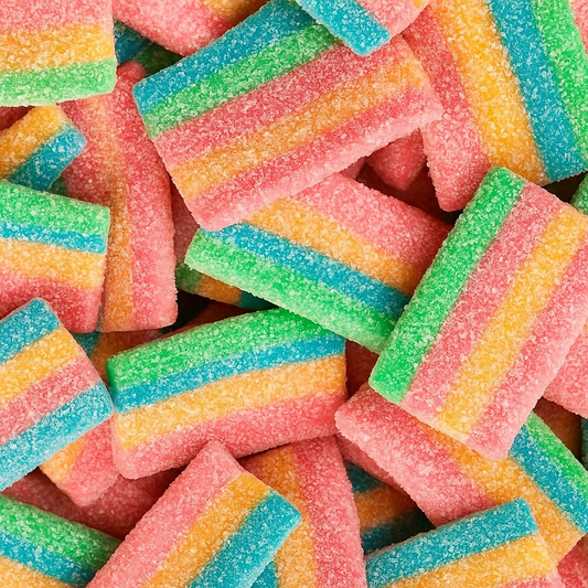 Bonbons Fini Tapis Magiques, longues bandes gélifiées multicolores, confiserie fruitée halal, vente sur CandyBoum.